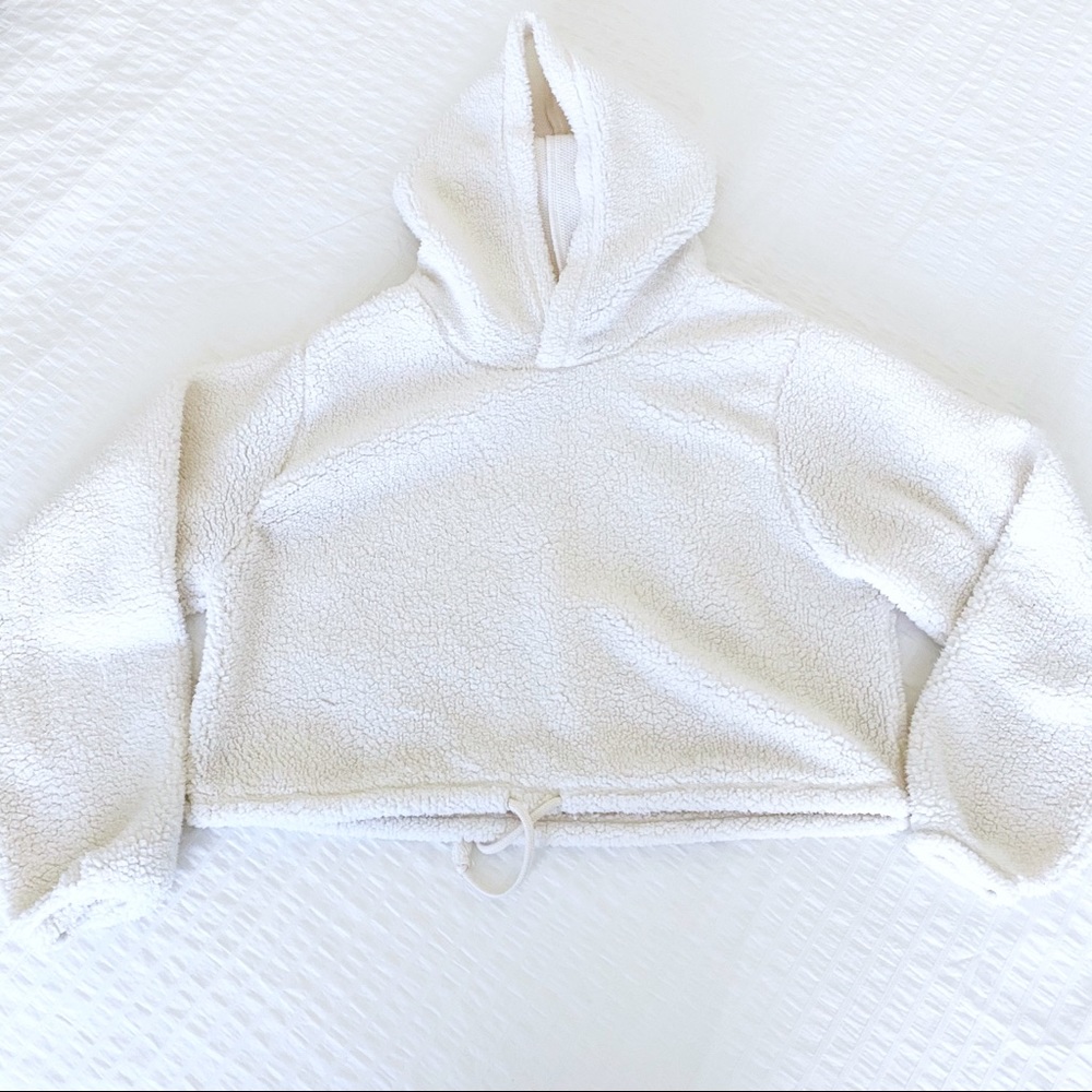 White Fuzzy Hoodie Crop